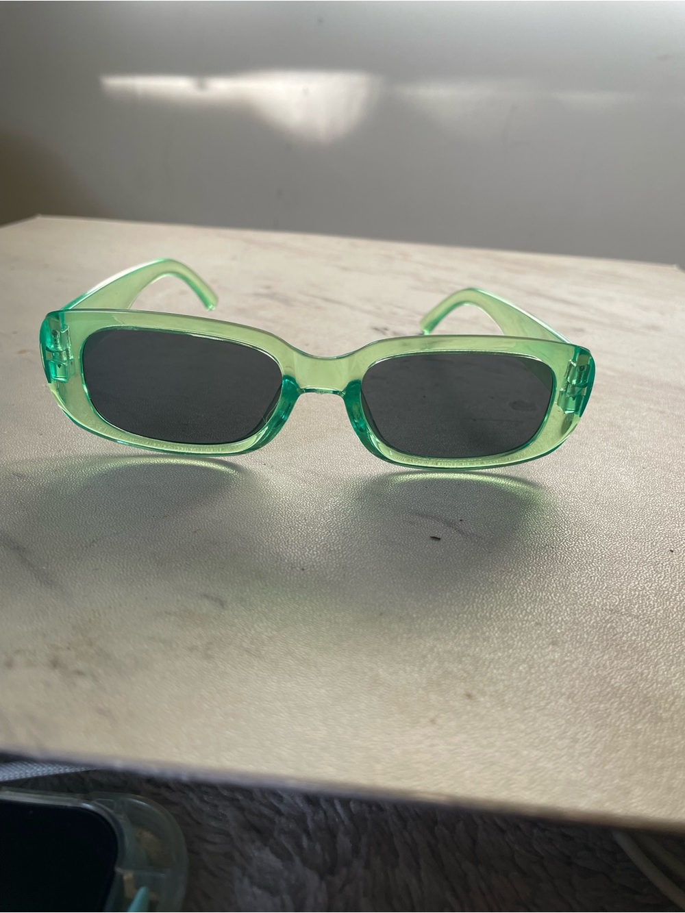 Translucent Green Rectangular Women's Sunglasses